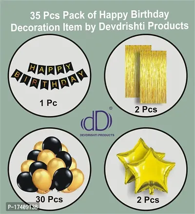 Devdrishti Products 35 Pcs Happy Birthday Decoration Combo Pack Kit Includes 1 Pc Happy Birthday Banner 2 Pcs Golden Curtains 30 Balloons 2 Pcs Golden Star Foil Balloon-thumb2