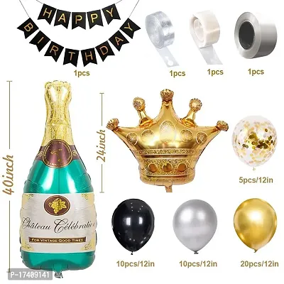 Devdrishti Products Happy Birthday Banner Decoration Kit - 51 Pcs Set For Boys Husband Balloons Decorations Items Combo With Champagne Foil Balloon Crown Foil, Metallic Balloons Arc And Glue Dot-thumb2