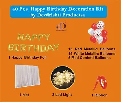 Devdrishti Products Happy Birthday Decoration Kit Pack Of 40 Pcs Includes 1 Happy Birthday Foil 30 Metallic Balloons 5 Confetti Balloons 1 Net 2 Led Light 1 Ribbon-thumb1