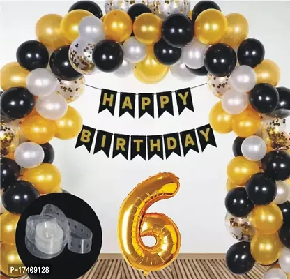 Devdrishti Products Happy Birthday 6 Year Decoration Kit For Boy And Girl Birthday Party Decoration 33 Pcs Golden Combo Items 30 Balloons 1 Birthday Banner 1 Arc Tape 1 No Foil