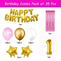 Devdrishti Products Pink Theme Based First / 1St Happy Birthday Combo Pack Of 35 Pcs With Foil Balloons Curtains For Girls And Wife Birthday Celebration Function At Home-thumb1
