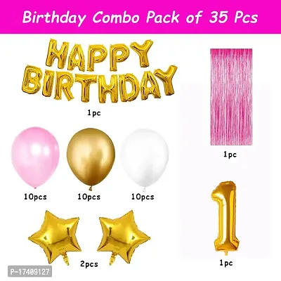 Devdrishti Products Pink Theme Based First / 1St Happy Birthday Combo Pack Of 35 Pcs With Foil Balloons Curtains For Girls And Wife Birthday Celebration Function At Home-thumb2