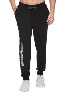 Black Cotton Blend Regular Track Pants For Men-thumb1