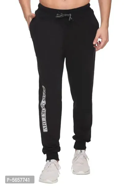 Black Cotton Blend Regular Track Pants For Men-thumb2