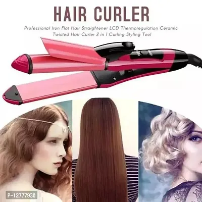 Nova N-2009 Ceramic 2 in 1 Hair Straightener and Curler for women ( Pink )