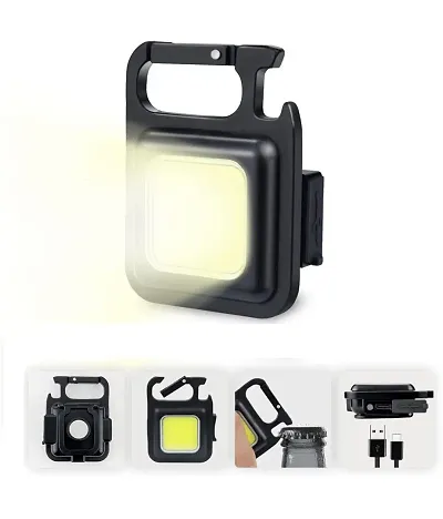 Multifunction Keychain Led Light with Bottle Opener, Magnetic Base and Folding Bracket Mini Cob 500 lumens Rechargeable Multifunctional Keychain...