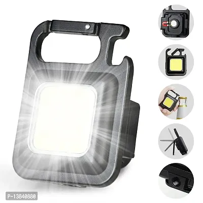 Keychain LED Light Rechargeable Emergency Light 2-Hours Battery Life with Bottle Opener, Magnetic Base, and Foldable Bracket Tiny COB 500 Lumens (Square with 4 Modes)-thumb3