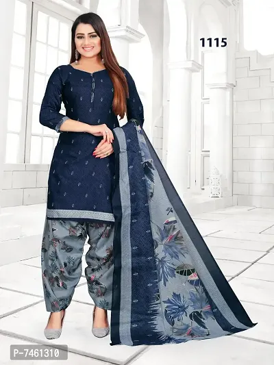 Women Cotton Printed Unstitched Salwar Suit Dress Material-thumb0