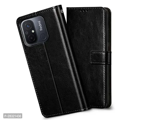 Redmi 12C / Poco C55 Flip Cover Leather Finish | Inside TPU with Card Pockets-thumb0