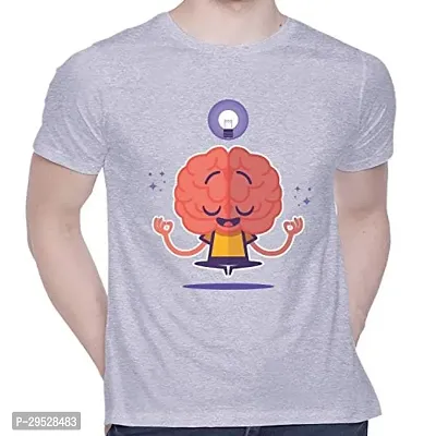 Stylish Grey Cotton Printed Round Neck Tees For Men-thumb0