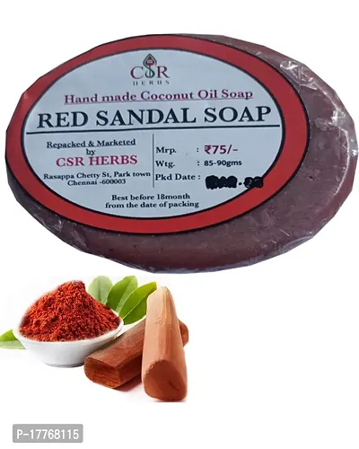 VS Products Handmade Herbal Red Sandal Soap 90g (Pack of 2) for Deep Moisturizing and Skin Immunity made from Pure Coconut oil (Pack of 2)-thumb3