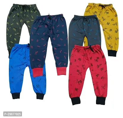 Stylish Cotton Printed Solid Track Pants for Kids Pack of 6