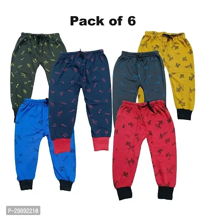 Stylish Cotton Printed Solid Track Pants for Kids Pack of 6