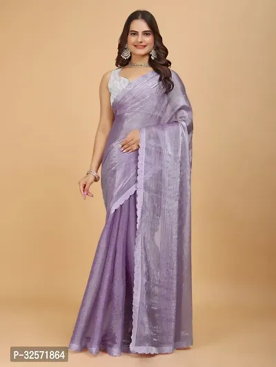 Stylish Purple Organza Embellished Saree with Blouse piece For Women