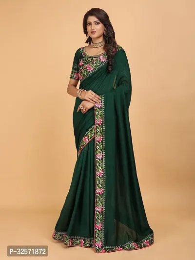 Stylish Green Art Silk Zari Saree with Blouse piece For Women-thumb0