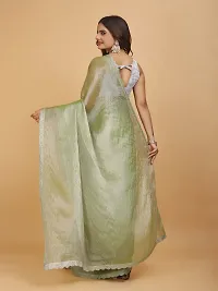 Stylish Green Organza Embellished Saree with Blouse piece For Women-thumb1