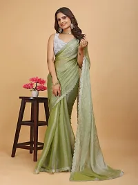 Stylish Green Organza Embellished Saree with Blouse piece For Women-thumb2