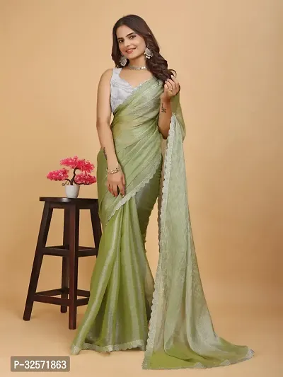 Stylish Green Organza Embellished Saree with Blouse piece For Women-thumb3