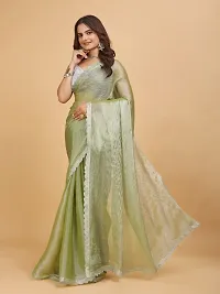 Stylish Green Organza Embellished Saree with Blouse piece For Women-thumb3