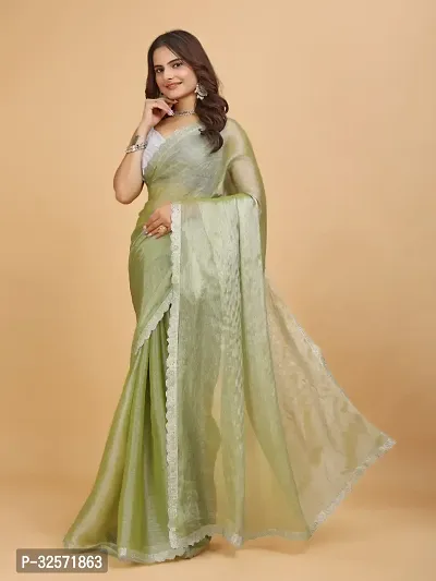 Stylish Green Organza Embellished Saree with Blouse piece For Women-thumb4