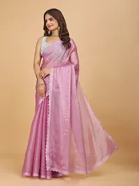 Stylish Pink Organza Embellished Saree with Blouse piece For Women-thumb2