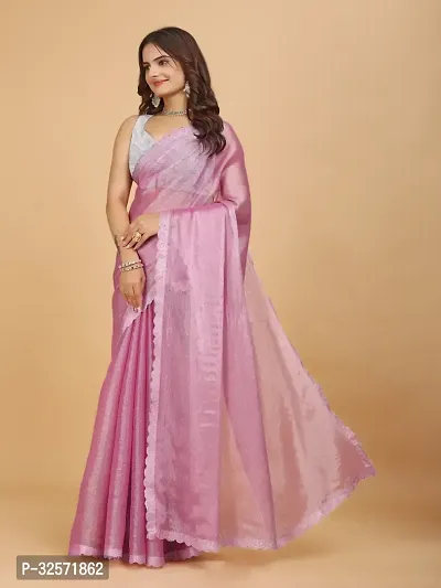 Stylish Pink Organza Embellished Saree with Blouse piece For Women-thumb3