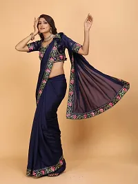 Stylish Navy Blue Art Silk Zari Saree with Blouse piece For Women-thumb3