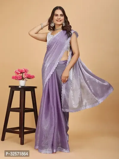 Stylish Purple Organza Embellished Saree with Blouse piece For Women-thumb4