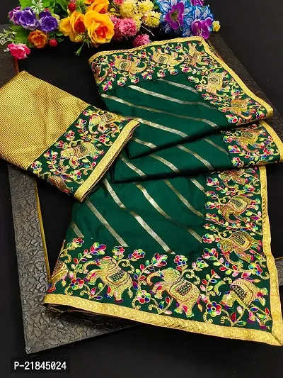 DRIZOMIZ Women's Chanderi Saree | Saree Length 5.5 Meters | Made In India (Hathi Green)-thumb0