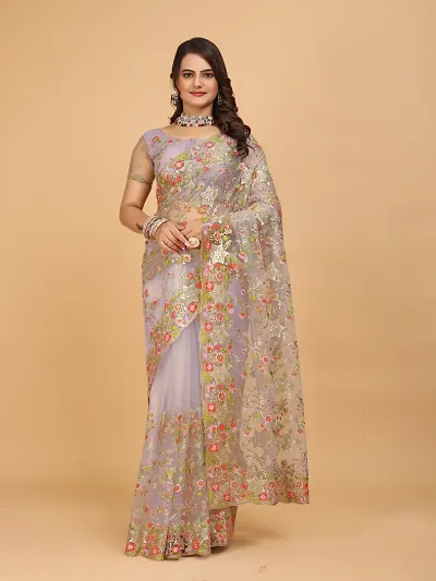 Glamorous Net Saree with Blouse piece 