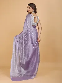 Stylish Purple Organza Embellished Saree with Blouse piece For Women-thumb1