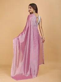 Stylish Pink Organza Embellished Saree with Blouse piece For Women-thumb1