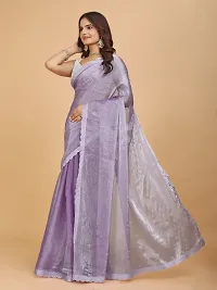 Stylish Purple Organza Embellished Saree with Blouse piece For Women-thumb2