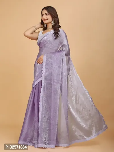 Stylish Purple Organza Embellished Saree with Blouse piece For Women-thumb3