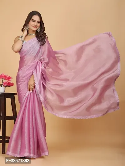 Stylish Pink Organza Embellished Saree with Blouse piece For Women-thumb4