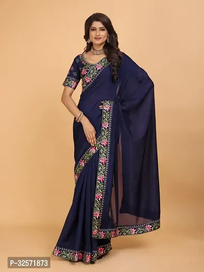 Stylish Navy Blue Art Silk Zari Saree with Blouse piece For Women