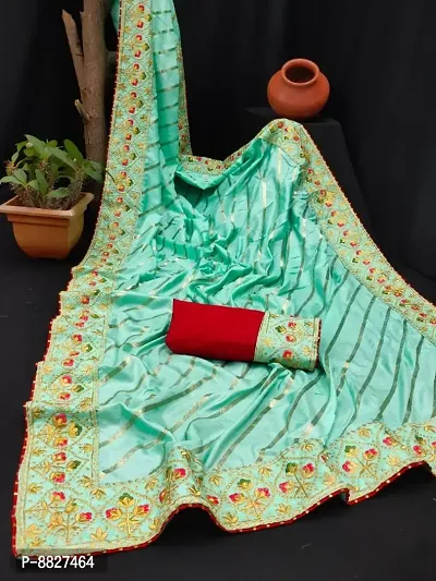 Dola Silk Foil Print Embroidered Lace Border Sarees with Blouse Piece