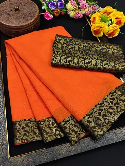 Chanderi Cotton Jacquard Lace Border Sarees with Blouse Piece