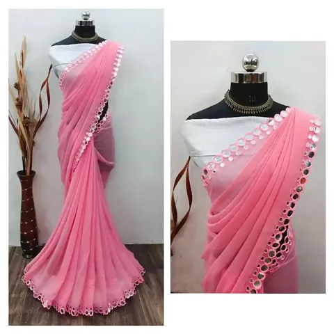 Georgette Mirror Work Saree With Blouse