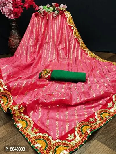 Dola Silk Foil Print Gota Work Lace Border Sarees with Blouse Piece