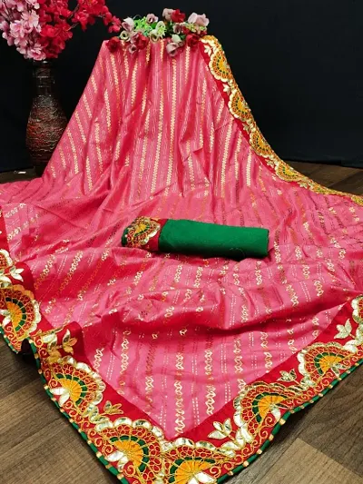 Dola Silk Foil Print Gota Work Lace Border Sarees with Blouse Piece