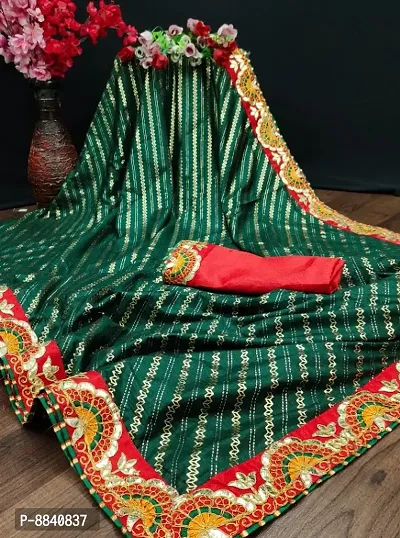 Dola Silk Foil Print Gota Work Lace Border Sarees with Blouse Piece