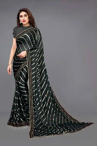 Vichitra Silk Foil Print Lace Border Sarees With Blouse Piece