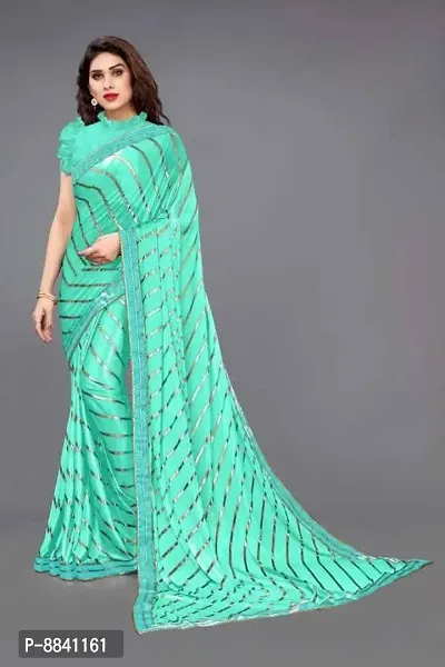 Turquoise Art Silk Foil Print Sarees For Women