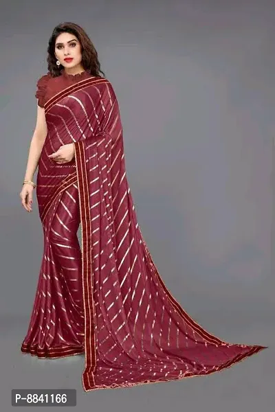 Vichitra Silk Foil Print Lace Border Sarees with Blouse Piece