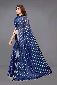 Vichitra Silk Foil Print Lace Border Sarees with Blouse Piece-thumb1