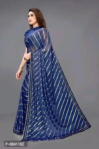 Vichitra Silk Foil Print Lace Border Sarees with Blouse Piece-thumb2