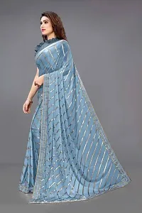 Vichitra Silk Foil Print Lace Border Sarees with Blouse Piece-thumb1