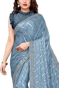 Vichitra Silk Foil Print Lace Border Sarees with Blouse Piece-thumb3