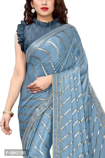 Vichitra Silk Foil Print Lace Border Sarees with Blouse Piece-thumb4